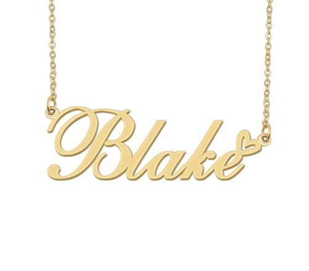 2087 Blake Name Necklace Heart Charm Pendant 18k Gold Plated Stainless